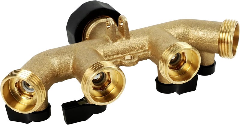 Lifynste 4 Way Brass Hose Splitter, 3/4" Brass Hose Faucet Manifold, Garden Hose Adapter Connector - Image 4